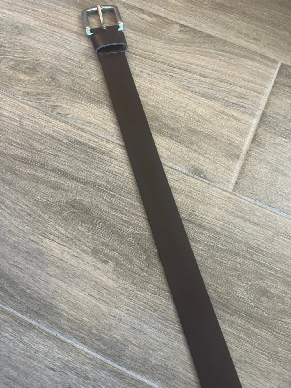 Calvin Klein Dark Brown Leather Belt with Silver Buckle